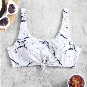 ZAFUL Marble Print Knotted Tank Bikini Top Size Small